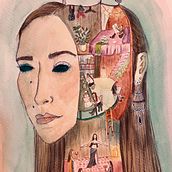 Surreal self portrait with watercolour. Drawing, Fine Arts, Traditional illustration, Painting, and Watercolor Painting project by miriamlehari - 01.04.2025