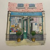 My version of the bookshop SC. Ilustração arquitetônica, Desenho, Pintura, e Pintura em aquarela projeto de Stephania Cagua - 05.01.2025