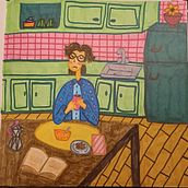 Autoritratto a colazione. Sketching, Creativit, Drawing, Traditional illustration, Watercolor Painting, Gouache Painting, and Sketchbook project by Francesca Garbarino - 01.05.2025