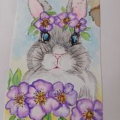Conejo entre flores . Un progetto di Belle arti, Disegno, Illustrazione tradizionale, Pittura, Pittura ad acquerello e Illustrazione botanica di monicalugolopez - 06.01.2025