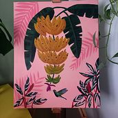 Platanero, calatheas y colíbri. Un progetto di Belle arti, Illustrazione tradizionale, Pittura, Pittura acrilica e Illustrazione botanica di vidacolorida - 12.01.2025