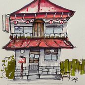 Closed restaurant sketch. Architectural Illustration, Drawing, Ink Illustration, Sketchbook, and Sketching project by Sayen Ortiz Sánchez - 01.12.2025