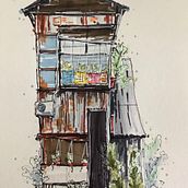 Architectural Sketch with Coloured Markers. Architectural Illustration, Drawing, Ink Illustration, and Sketchbook project by Leanne - 01.13.2025