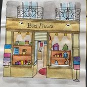 Bookshop and sushi restaurant . Ilustração arquitetônica, Desenho, Pintura, Pintura em aquarela e Ilustração tradicional projeto de martasalvadomartinho - 14.01.2025
