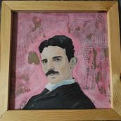 Portret: Nikola Tesla . Painting, Acr, lic Painting, and Woodworking project by Adam Jasiewicz - 01.21.2025