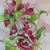 Gloriosa vine. Fine Arts, Painting, and Watercolor Painting project by Rose - 01.23.2025