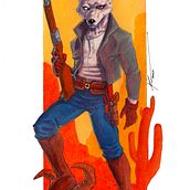 Cowboy Wolf. Comic, Character Design, Traditional illustration, Painting, Acr, and lic Painting project by Nicolás Rios - 01.25.2025