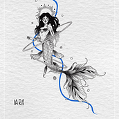 Iara . Een project van  Creativiteit,  Ontwerp,  Tekening, Traditionele illustratie, Tekening met potlood y  Tatoeageontwerp van Gabriela S. Barreto - 31.01.2025