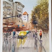 Paissatge urbà en aquarel·la. Watercolour urban painting. Un projet de Aquarelle de Xavi - 02.02.2025