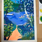 Paysage coloré . Traditional illustration, Painting, Acr, lic Painting, and Sketchbook project by xjb58q8cmk - 02.02.2025
