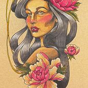 Lady with peonies. Desenho digital, Ilustração digital, Desenho, e Desenho de tatuagens projeto de larenaolisetattoo - 05.02.2025