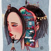 My project for course: Surreal Illustration with Watercolor and Ink. Projekt z dziedziny  R, sunek,  Malarstwo, Malowanie akwarelą, Ilustracja c i frowa użytkownika Yura Aung - 06.02.2025