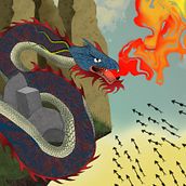 The battle of the dragon in Shahname . Un projet de Illustration numérique, Design , Conception de personnages , et Conception numérique de Shadi Hemmat - 07.02.2025