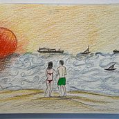 Daily Life Illustration , Scheveningen beach. Esboçado, Criatividade, Desenho, Ilustração tradicional, Pintura em aquarela, Pintura guache, e Sketchbook projeto de Sambita Dutta - 11.02.2025