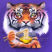 Tigre comiendo pad thai. Un progetto di Disegno, Illustrazione digitale, Pittura digitale e Disegno digitale di Patricia Perez - 12.02.2025