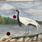Mixed media crane. Desenho a lápis, Desenho, e Desenho com lápis de cor projeto de dana_ashmore - 15.02.2025
