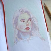 Drawing of a woman in coloured pencils. Colored Pencil Drawing, Drawing, Portrait Drawing, and Sketchbook project by weisser_schaeferhund - 02.17.2025