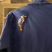 First attempt a a heron. Accessor, Design, Arts, Crafts, Botanical Illustration, DIY, Embroider, Jewelr, Design, Naturalistic Illustration, Pattern Design, Sewing, Textile Design, Traditional illustration, Upc, and cling project by Trac Binns - 02.17.2025