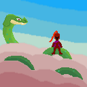 Caballero escarlata montando un dragón ancestral . Character Design, Video Games, Pixel Art, and Game Design project by luccaseriesmel - 02.18.2025