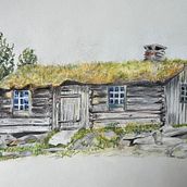 Log cabin. Artistic Drawing, Drawing, Fine Arts, Traditional illustration, Pencil Drawing, Sketchbook, and Sketching project by Brit Holin - 02.23.2025