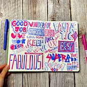 Letter Sketchbook of positive phrases. Creativit, Drawing, H, Lettering, Sketchbook, and Sketching project by rammiechui - 02.23.2025