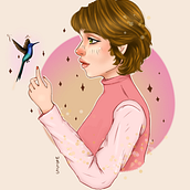 A moça e o beija-flor. Un progetto di Illustrazione digitale, Disegno digitale, Disegno di ritratti, Pittura digitale, Disegno artistico, Character design e Belle arti di wellen_bea2011 - 25.02.2025