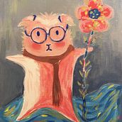Guinea Pig with Plum Flower. Traditional illustration, Design, Character Design, Acr, lic Painting, Drawing, Arts, Crafts, Fine Arts, Painting, Stor, telling, Sketchbook, Children's Illustration, Pencil Drawing, Sketching, Instagram, Stor, and board project by ophyodd - 03.03.2025