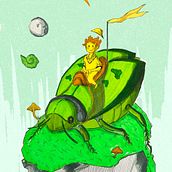 O CAVALEIRO E SEU BESOURO CÓSMICO. Ilustração tradicional, Ilustração digital, Design gráfico, Artes plásticas, Criatividade, Desenho a lápis, e Desenho artístico projeto de Miguel Romero - 04.03.2025