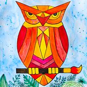 Geometric Owl with Watercolor. Esboçado, Criatividade, Desenho, Ilustração tradicional, Pintura em aquarela, e Sketchbook projeto de Adel Mar - 09.03.2025
