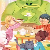"L'ora del Té!" - Processus étape par étape. Un projet de Illustration numérique, Dessin et Illustration jeunesse de Giulia Di Cara - 12.03.2025