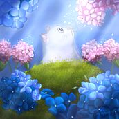 Gatito y hortensias. Digital Illustration, and Lighting Design project by mtzi2120 - 03.15.2025