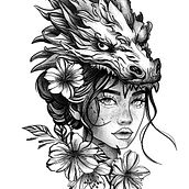 Dragonlady. Graphic Design, Traditional illustration, Digital Illustration, Tattoo Design, and Digital Drawing project by asia_elih - 03.20.2025