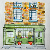Project1 Painting Bookstore. Architectural Illustration, Drawing, Painting, and Watercolor Painting project by stefrfischer - 03.21.2025