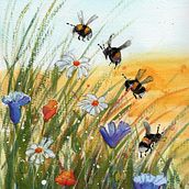 Prado florido con abejorros. Traditional illustration, Naturalistic Illustration, and Painting project by anabelpdc - 03.21.2025