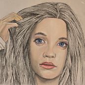 Woman touching hair. Traditional illustration, Fine Arts, Drawing, Pencil Drawing, Portrait Drawing, Realistic Drawing, and Artistic Drawing project by Amber B - 03.23.2025
