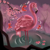 Flamingo e Cerejeiras. Character Design, Digital Illustration, Drawing, and Traditional illustration project by Pedro Afonso Neves dos Santos - 03.28.2025