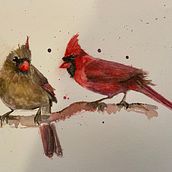 First Date Cardinals. Ilustração tradicional, Pintura em aquarela, Desenho realista e Ilustração naturalista projeto de Cindy - 03.04.2025