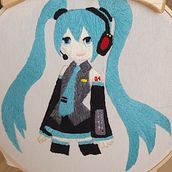 Hatsune Miku. Embroider, Traditional illustration, and Textile Design project by Micaela Broeckaert - 04.03.2025