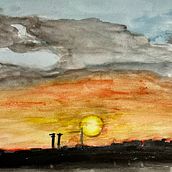 Puesta de sol en calama. Un proyecto de Dibujo, Pintura a la acuarela, Bellas Artes, Dibujo a lápiz, Sketchbook y Bocetado de andersonbernac - 06.04.2025