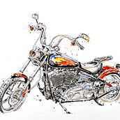 Ink and Wash of the Harley Davidson FX Softtail. Traditional illustration, and Painting project by Colin Palmer - 04.08.2025