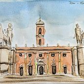 Kapitolsplatz Rom . Drawing, Watercolor Painting, Architectural Illustration, Sketchbook, Ink Illustration, and Sketching project by hbauapamn - 04.15.2025