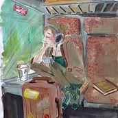 Trainride Home. Sketching, Creativit, Drawing, Traditional illustration, Watercolor Painting, Gouache Painting, and Sketchbook project by Johanna S. - 04.15.2025