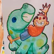 Ilustracja dla dzieci - Narysuj siebie i swojego dinozaura krok po kroku. Projekt z dziedziny Trad, c, jna ilustracja,  R, sunek, Malowanie akwarelą i Ilustracje dla dzieci użytkownika alberto_d3b37e96-dfb9-4502-9ae0-d51ac48cddd1 - 16.04.2025