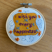 "I wish you every happiness" DIY coloured background embroidery sampler. Arts, Crafts, DIY, Creativit, Accessor, Design, Decoration, Embroider, Upc, cling, Textile D, and eing project by j - 04.18.2025