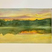Sunset on a Finnish Lake in Autumn . Un progetto di Belle arti, Pittura e Pittura ad acquerello di Didier Van Impe - 18.04.2025