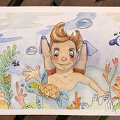Zomermiddag: Kinderillustratie. Een project van Traditionele illustratie, Ontwerp van personages, Aquarelschilderen y Kinderillustratie van mmorillas_ar - 20.04.2025