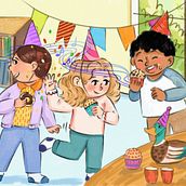 Fiesta de jardín de infantes. Un proyecto de Ilustración digital, Ilustración infantil y Dibujo digital de Kayla Phan - 21.04.2025