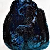 Dom czarownicy, taki, jaki sobie wyobrażałam, namalowany pastelami i ołówkami. Projekt z dziedziny Tradycyjna ilustracja, Rysunek ołówkiem,  Rysunek, Ilustracja cyfrowa i Ilustracje dla dzieci użytkownika 22edua - 22.04.2025