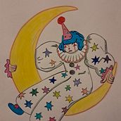Star clown on the moon. Traditional illustration, Drawing, Children's Illustration, Pencil Drawing, and Sketchbook project by Mafe Acero Blanco - 04.22.2025