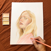 Illustrated Watercolor Portrait. Fine Arts, Traditional illustration, Painting, Watercolor Painting, Drawing, Portrait Drawing, and Artistic Drawing project by Mel - 04.23.2025
